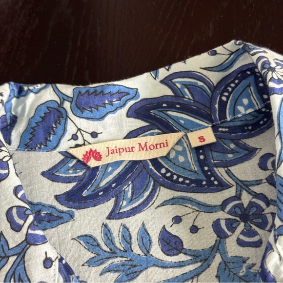 Jaipur Morni SMALL Blue 100% Cotton Belted Floral Block Print Midi Dress - Picture 8 of 10